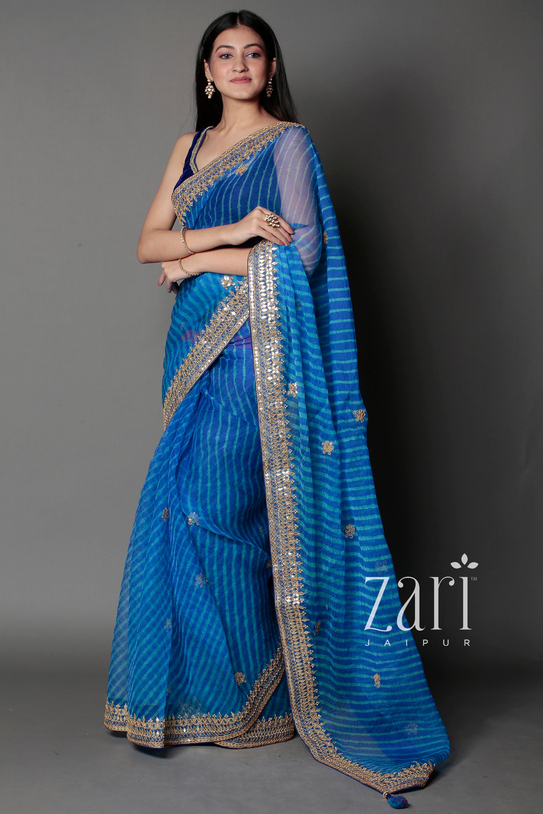 Organza Leheriya Saree With Gota Patti Pearl Work Zarijaipur 7864