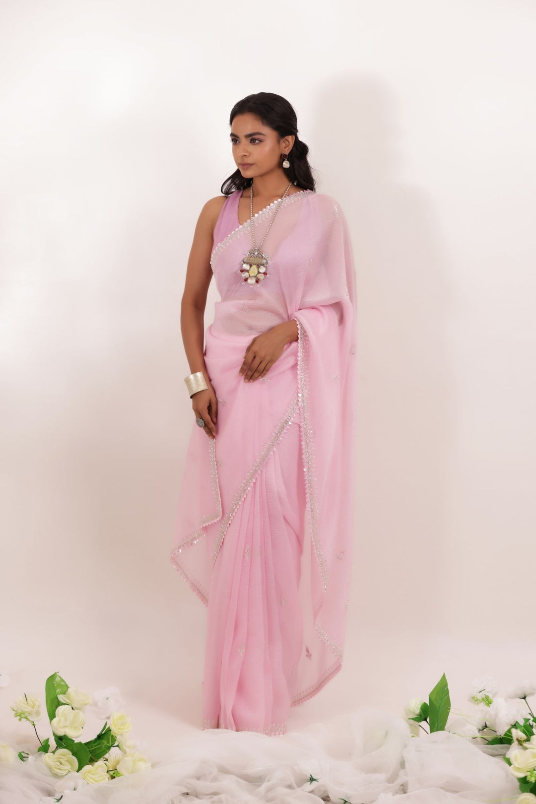 Crushed Tissue Saree with Embellished work