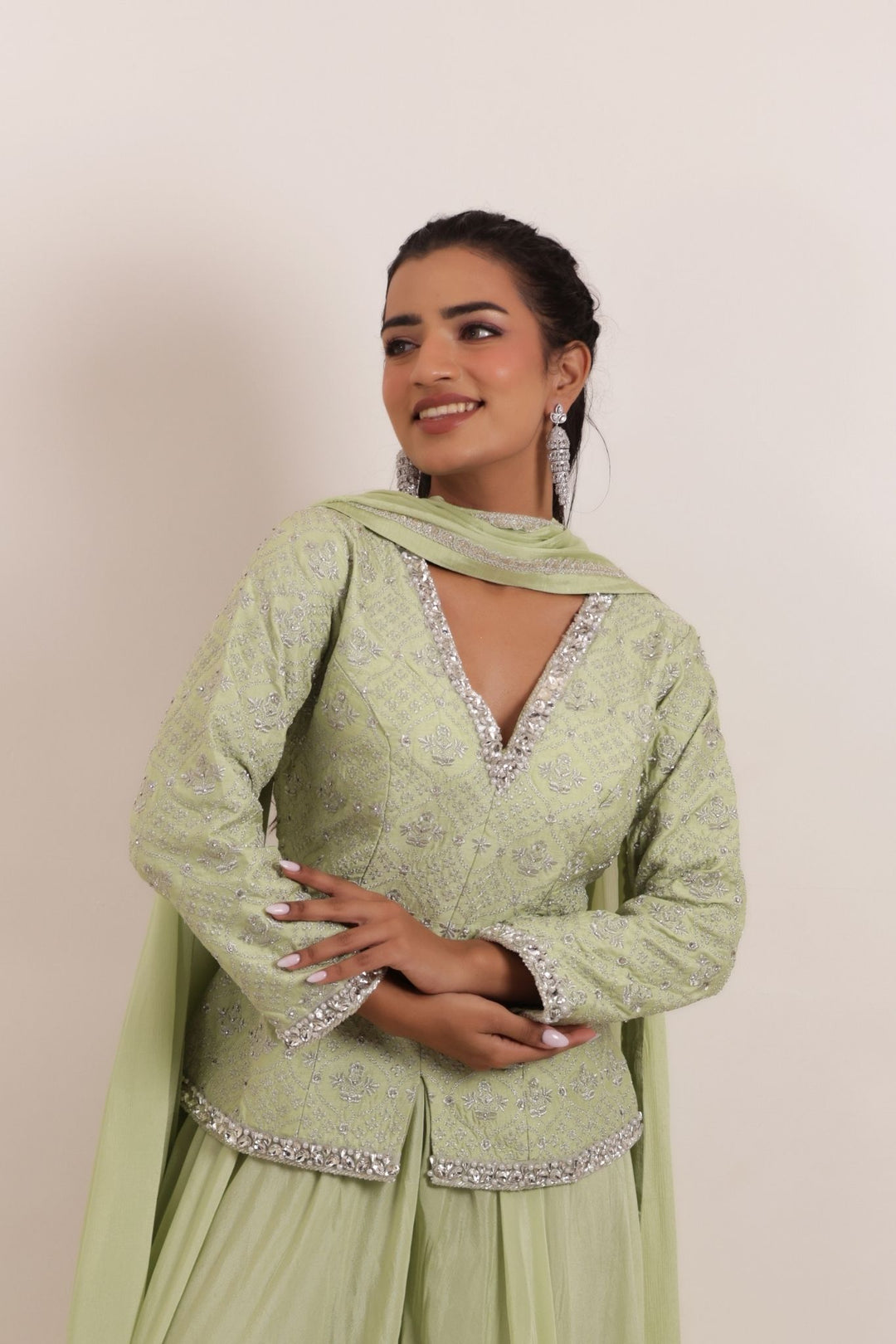 Peplum Silk Suit with Embroidered work