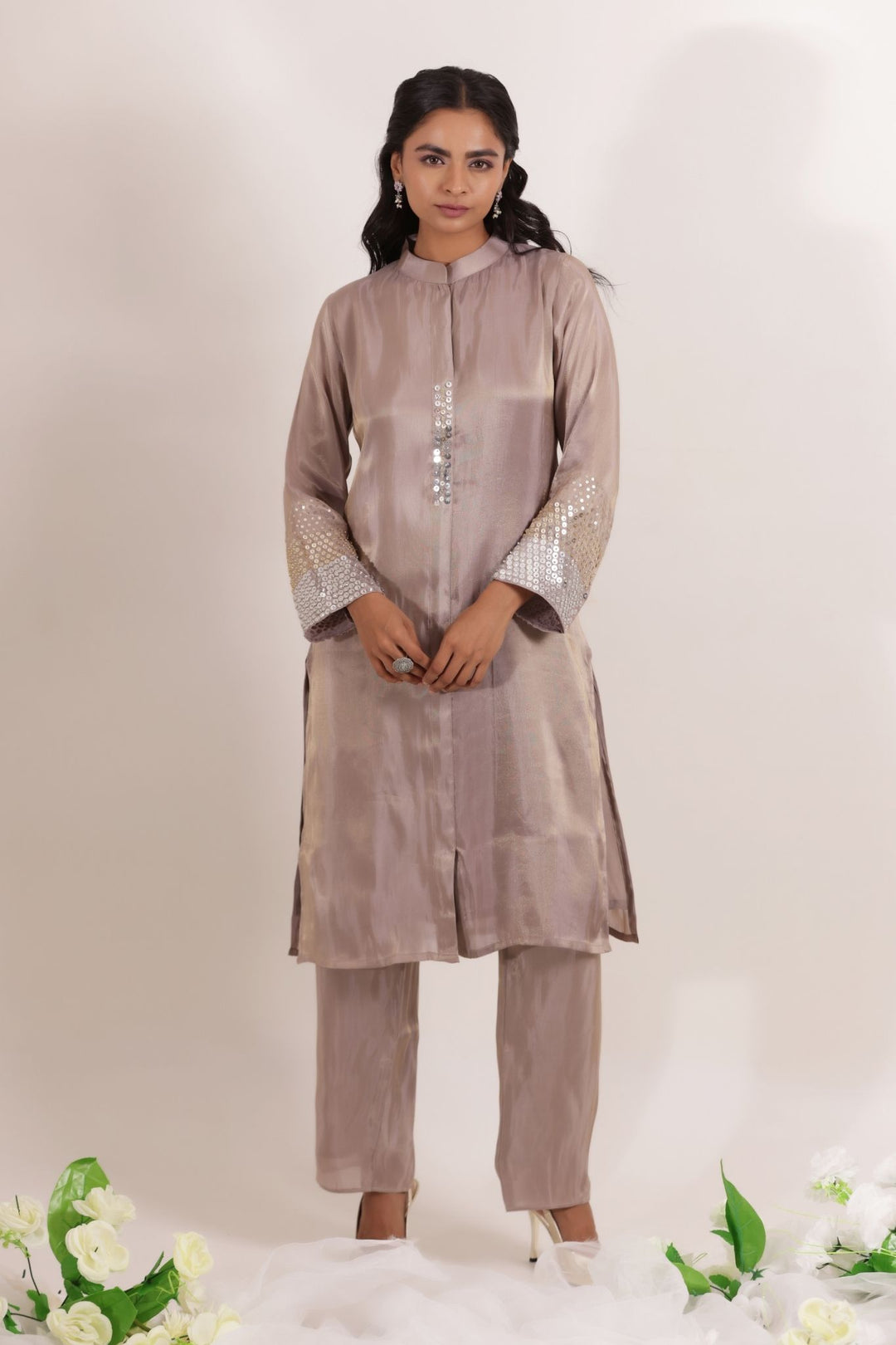 Tissue Kurta Set Stitched Embellished with Sequins work