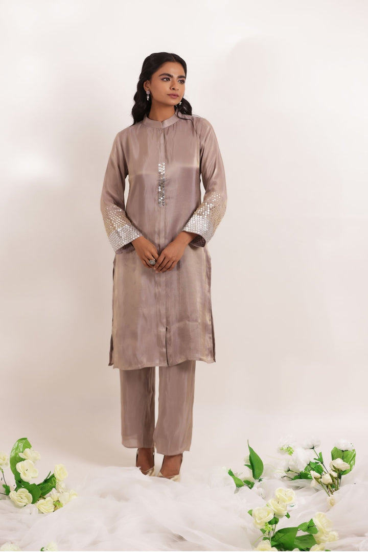 Tissue Kurta Set Stitched Embellished with Sequins work