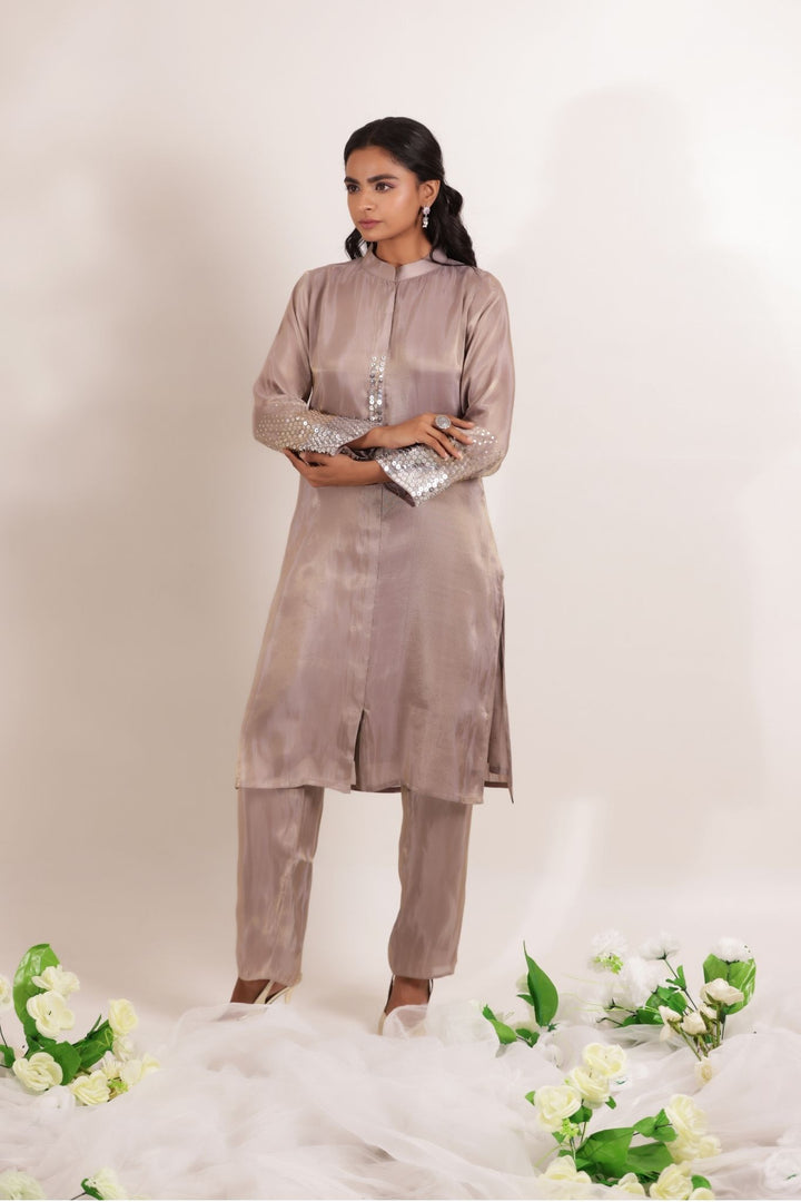 Tissue Kurta Set Stitched Embellished with Sequins work