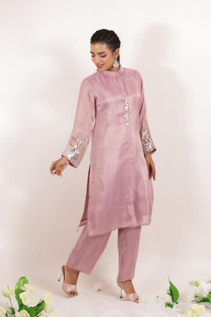 Tissue Kurta Set Stitched Embellished with Sequins work