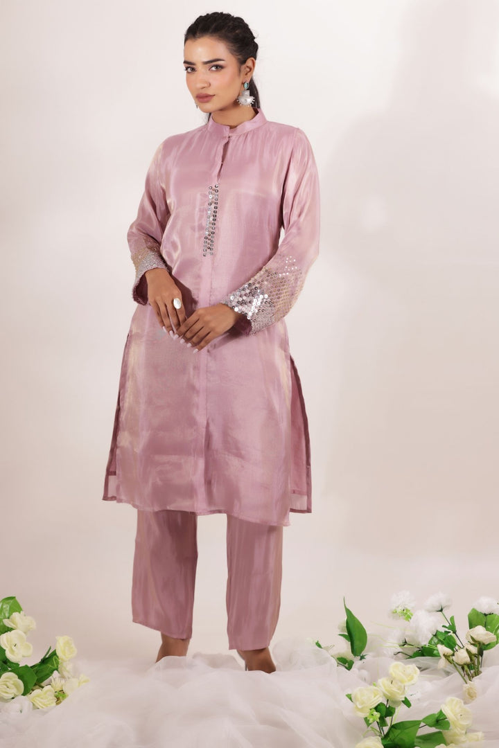 Tissue Kurta Set Stitched Embellished with Sequins work