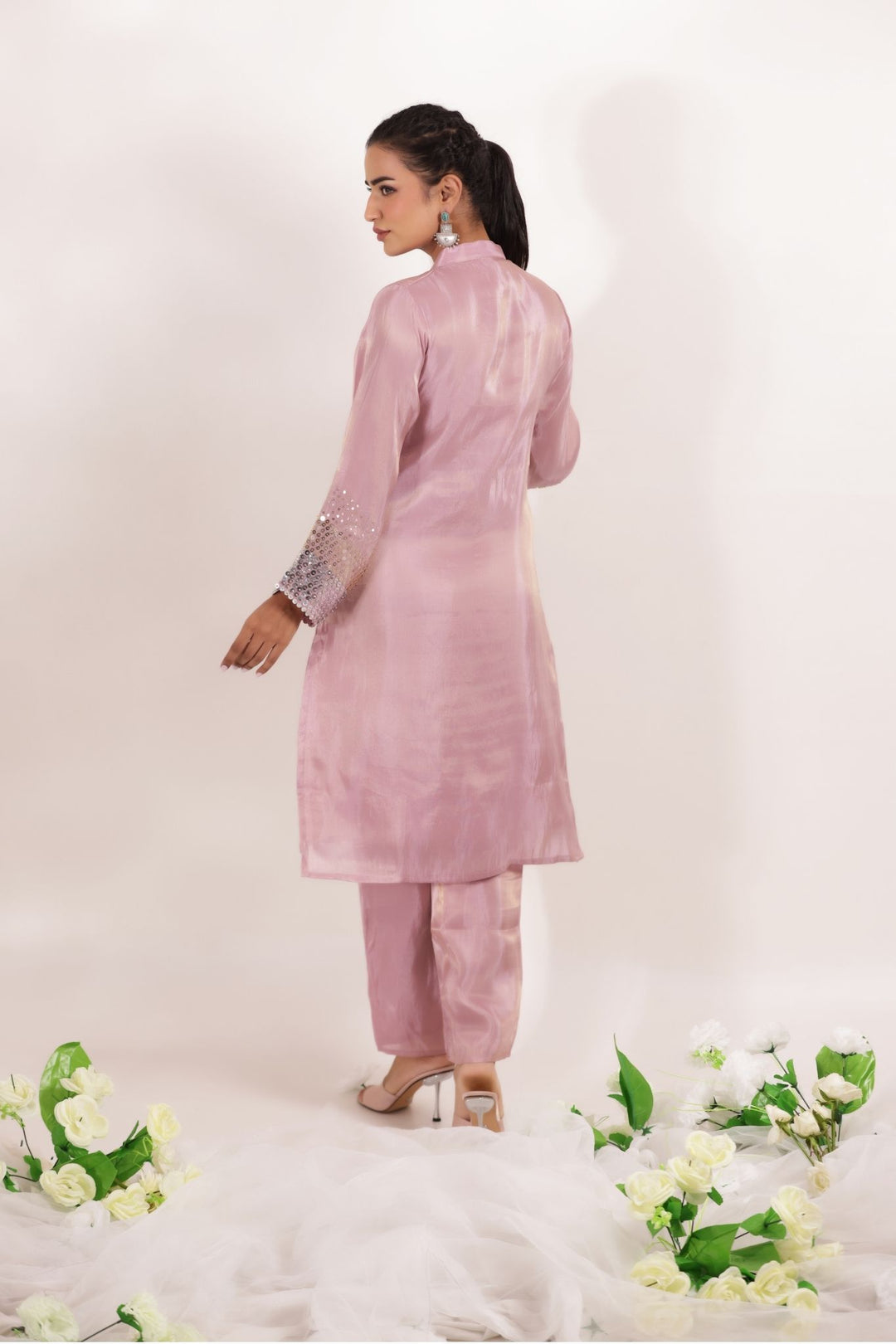 Tissue Kurta Set Stitched Embellished with Sequins work