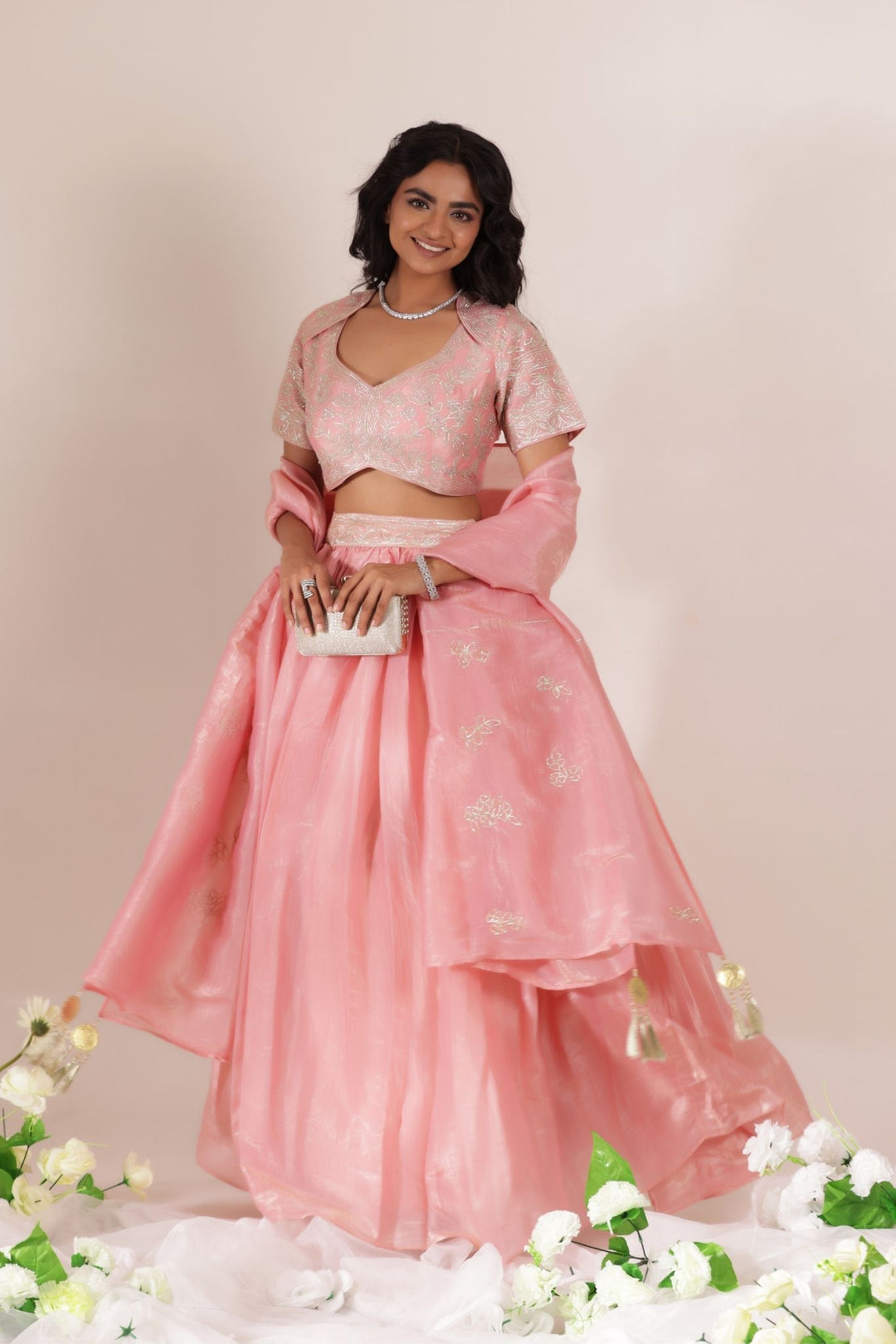 Tissue Indowestern Lehenga Embellished with Gota work