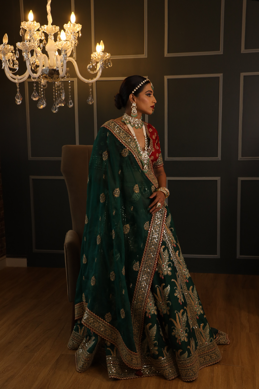 Raw Silk Lehenga Embellished with Gota Patti and Thread work