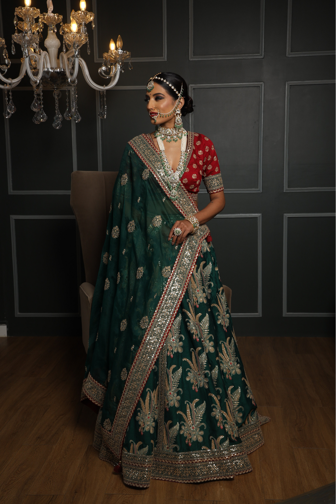 Raw Silk Lehenga Embellished with Gota Patti and Thread work