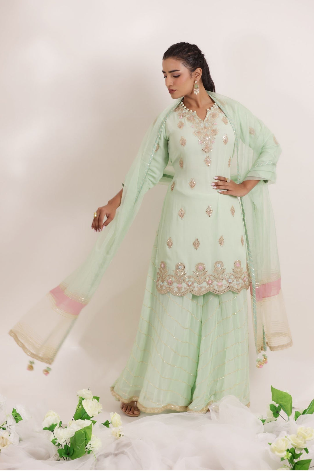 Georgette Straight Suit with Gota Patti and Embroidered work