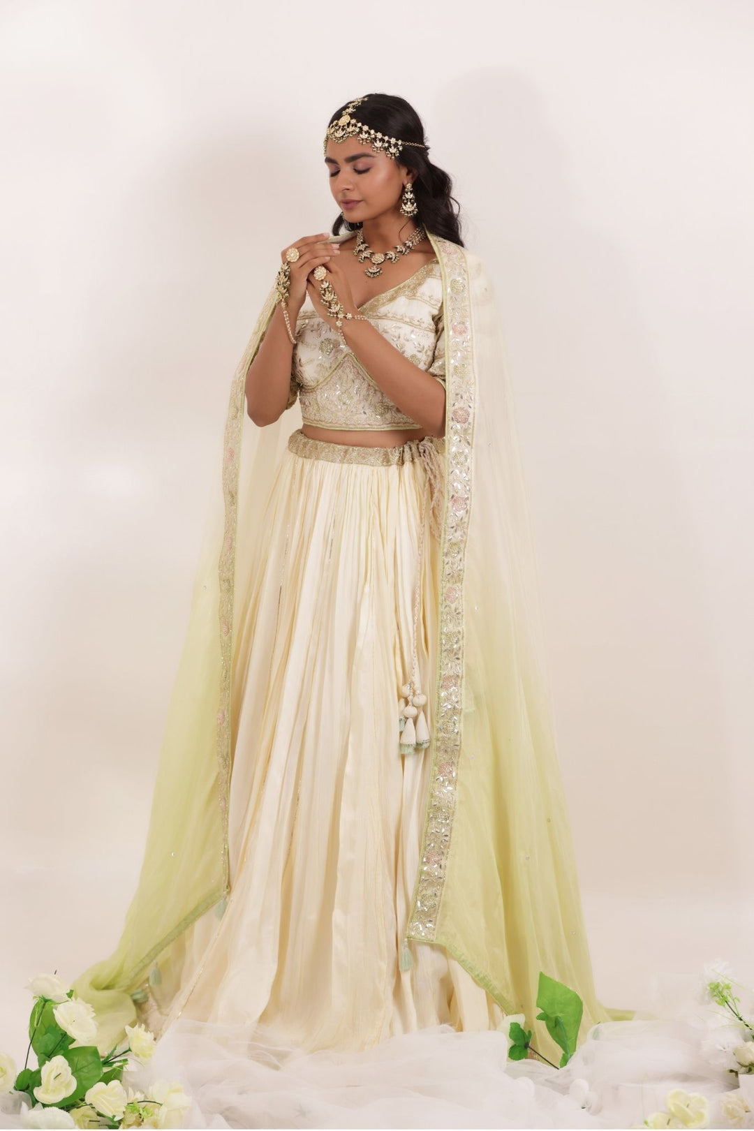 Silk Lehenga Embroidered with Gota Patti and Zardozi work