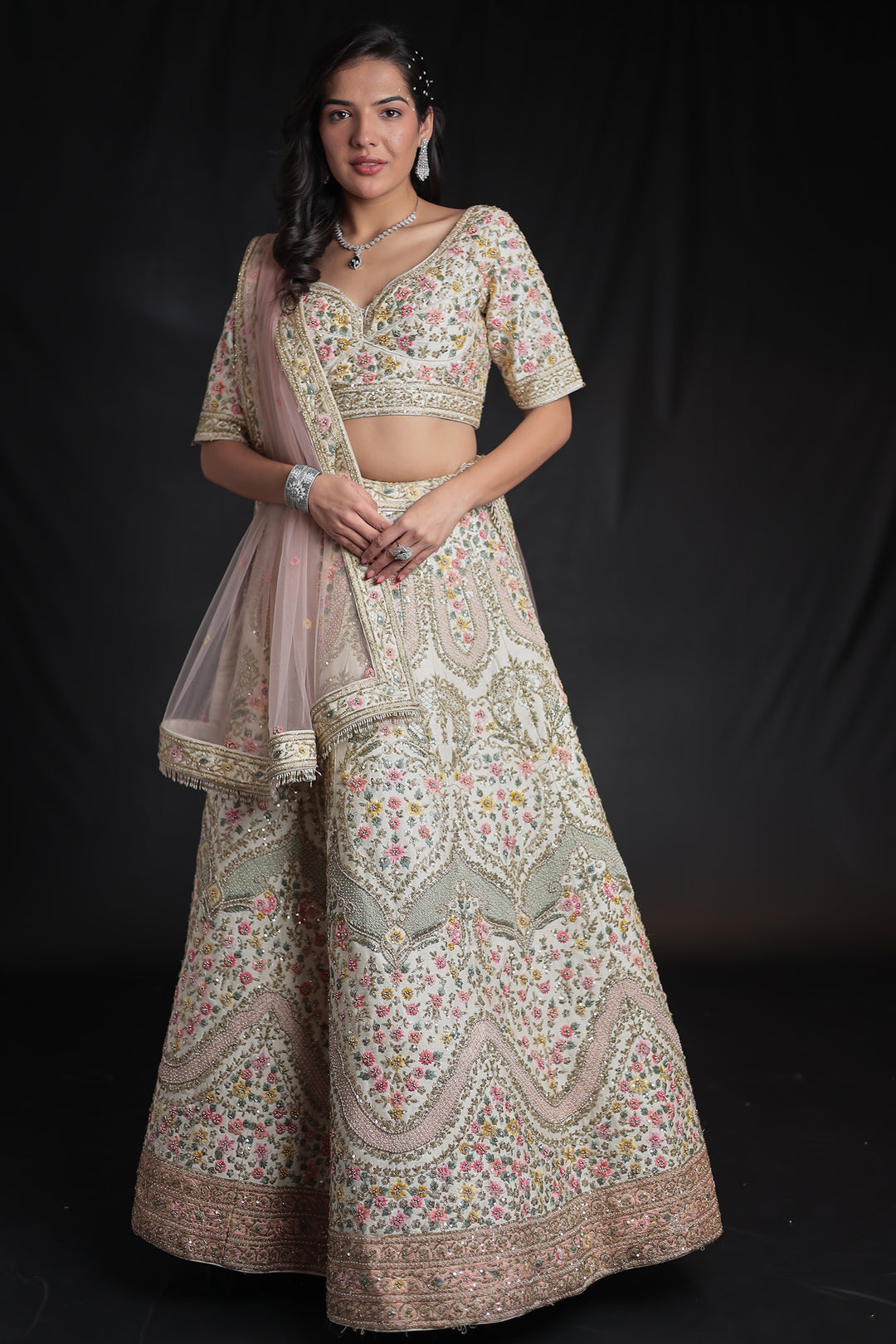 Silk Lehenga Embellished with Thread and Zardozi work