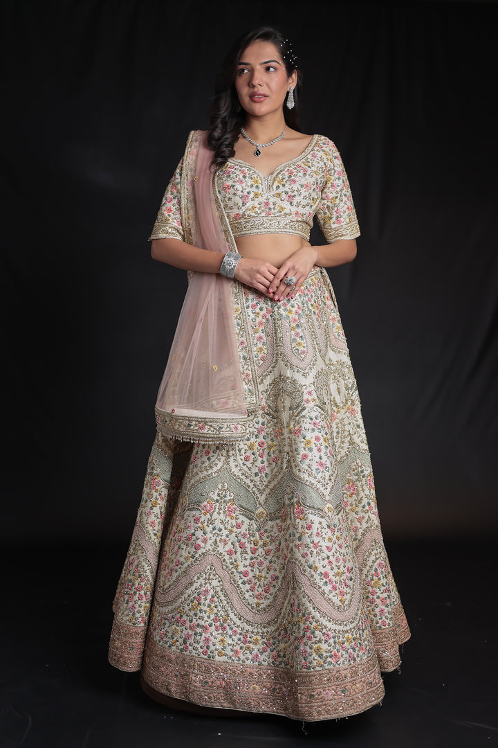 Silk Lehenga Embellished with Thread and Zardozi work