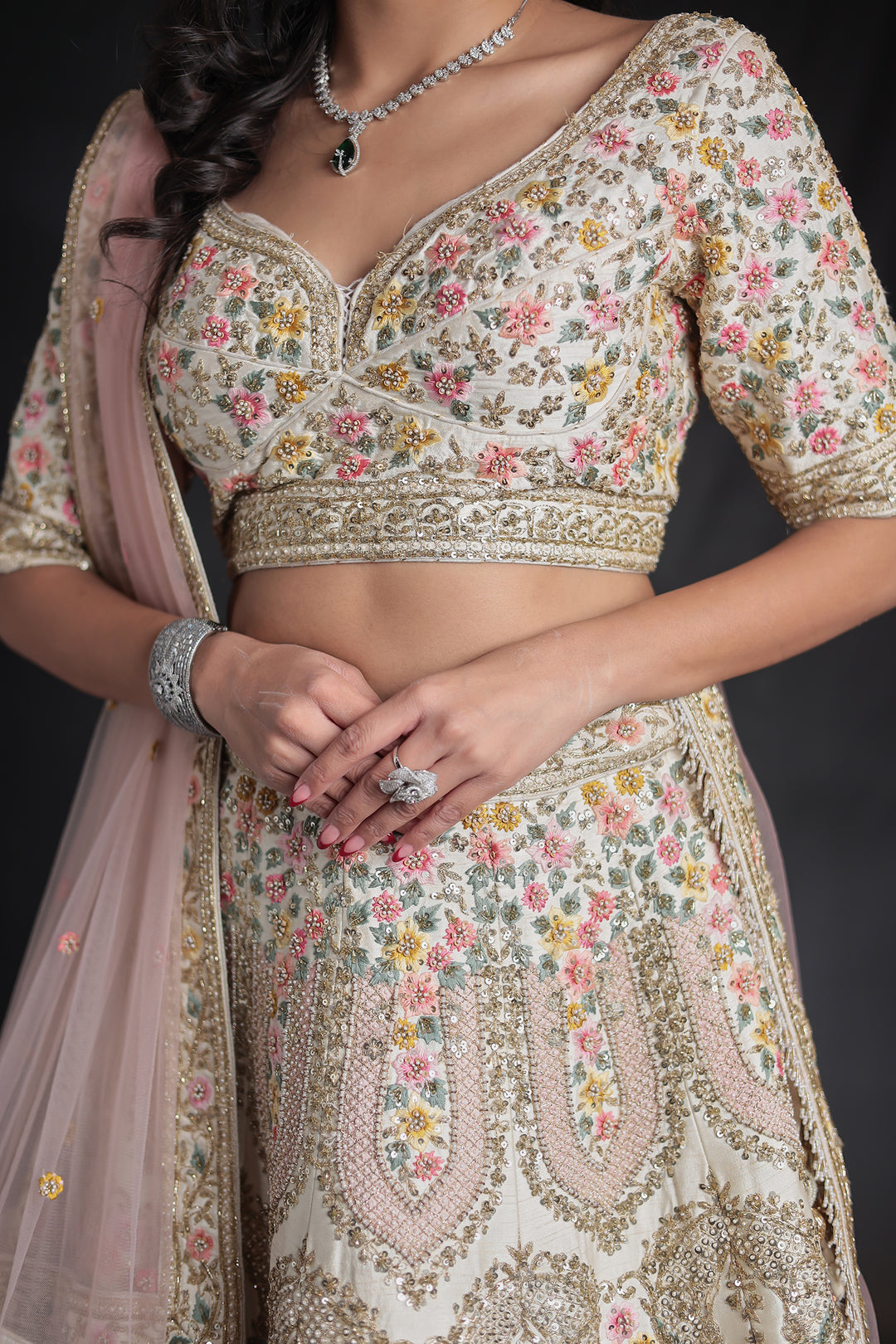 Silk Lehenga Embellished with Thread and Zardozi work