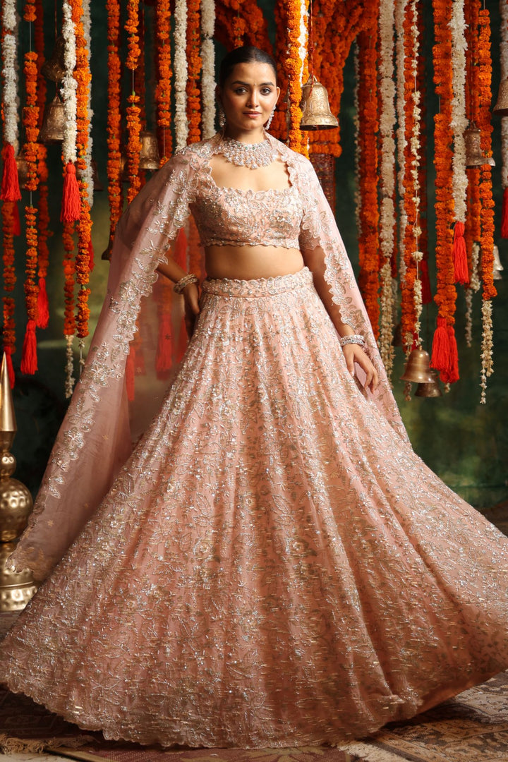 Embellished Organza Lehenga with Sequins and Zardozi work