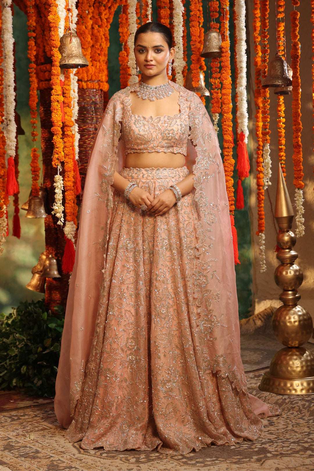 Embellished Organza Lehenga with Sequins and Zardozi work