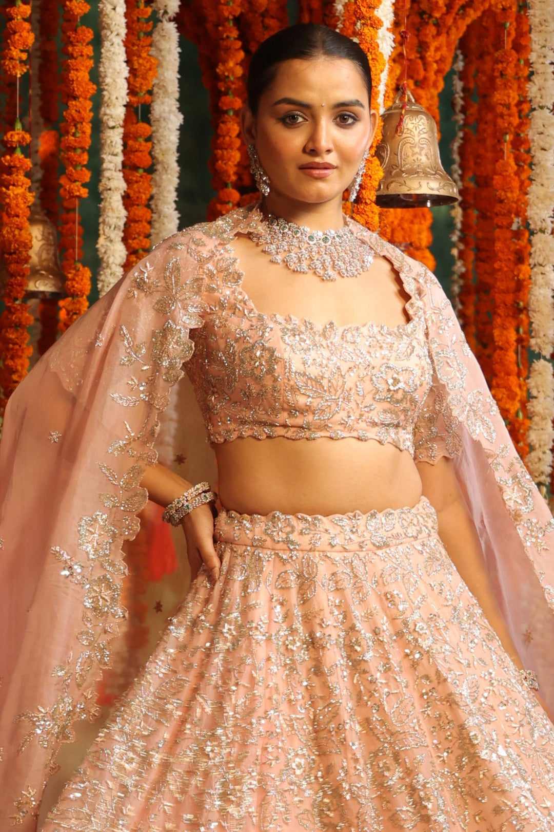 Embellished Organza Lehenga with Sequins and Zardozi work