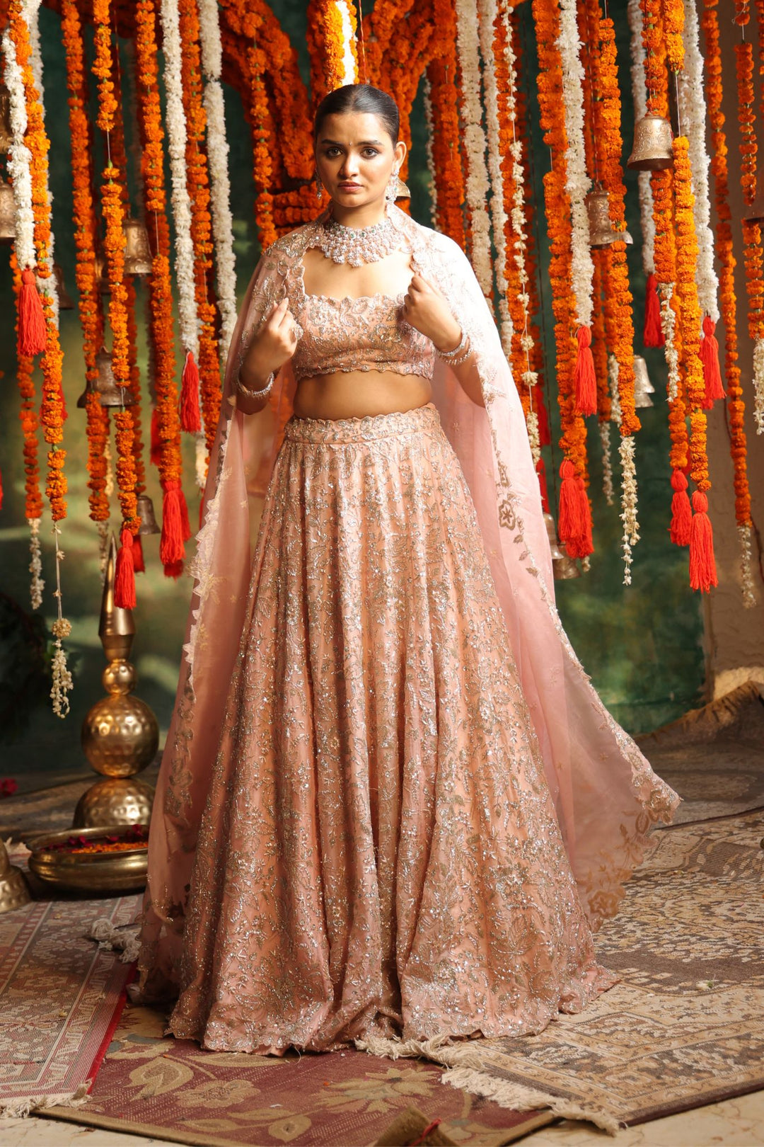 Embellished Organza Lehenga with Sequins and Zardozi work