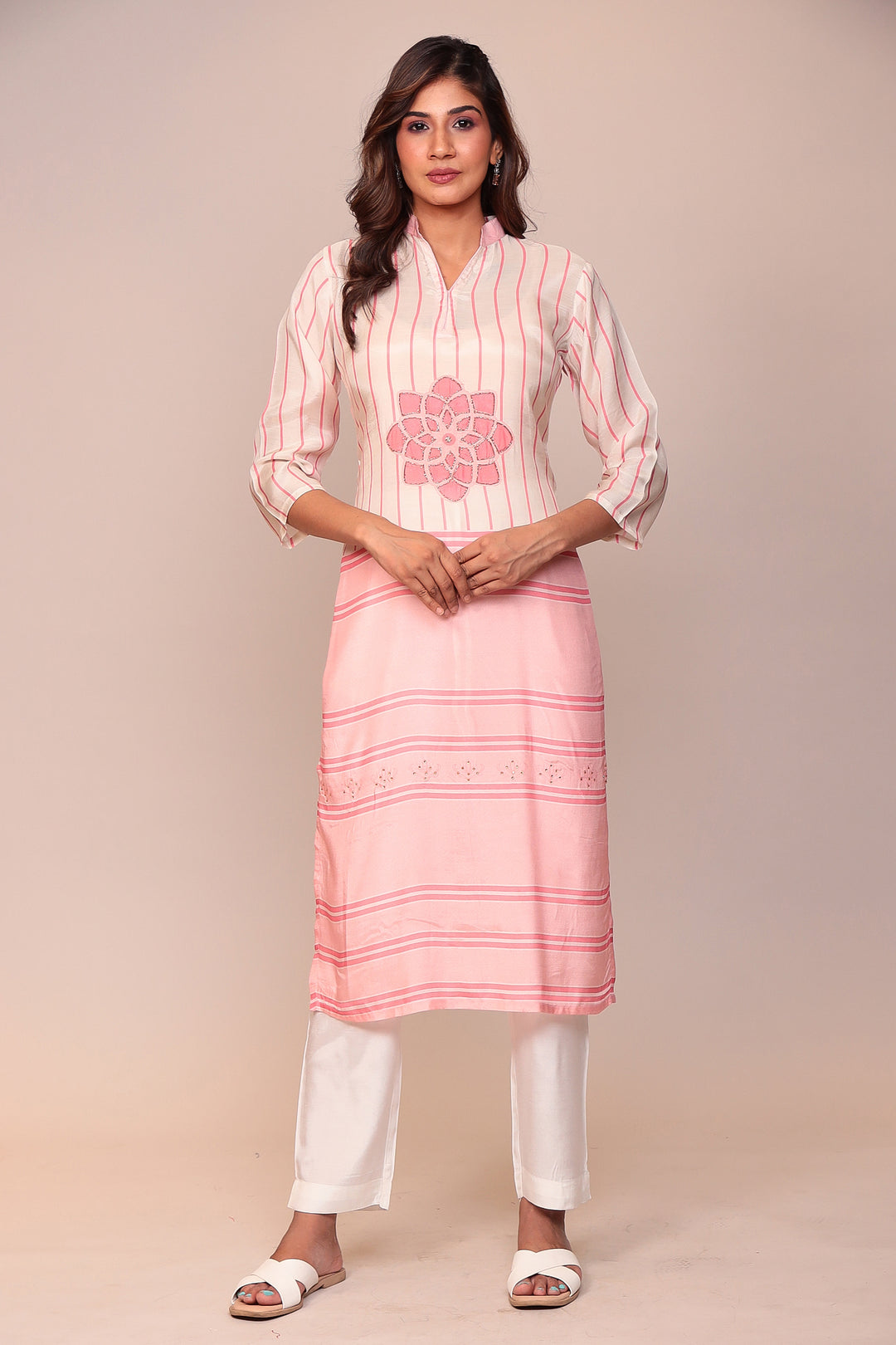 Tie & Dye Printed Muslin Kurta Stitched with Stone work.