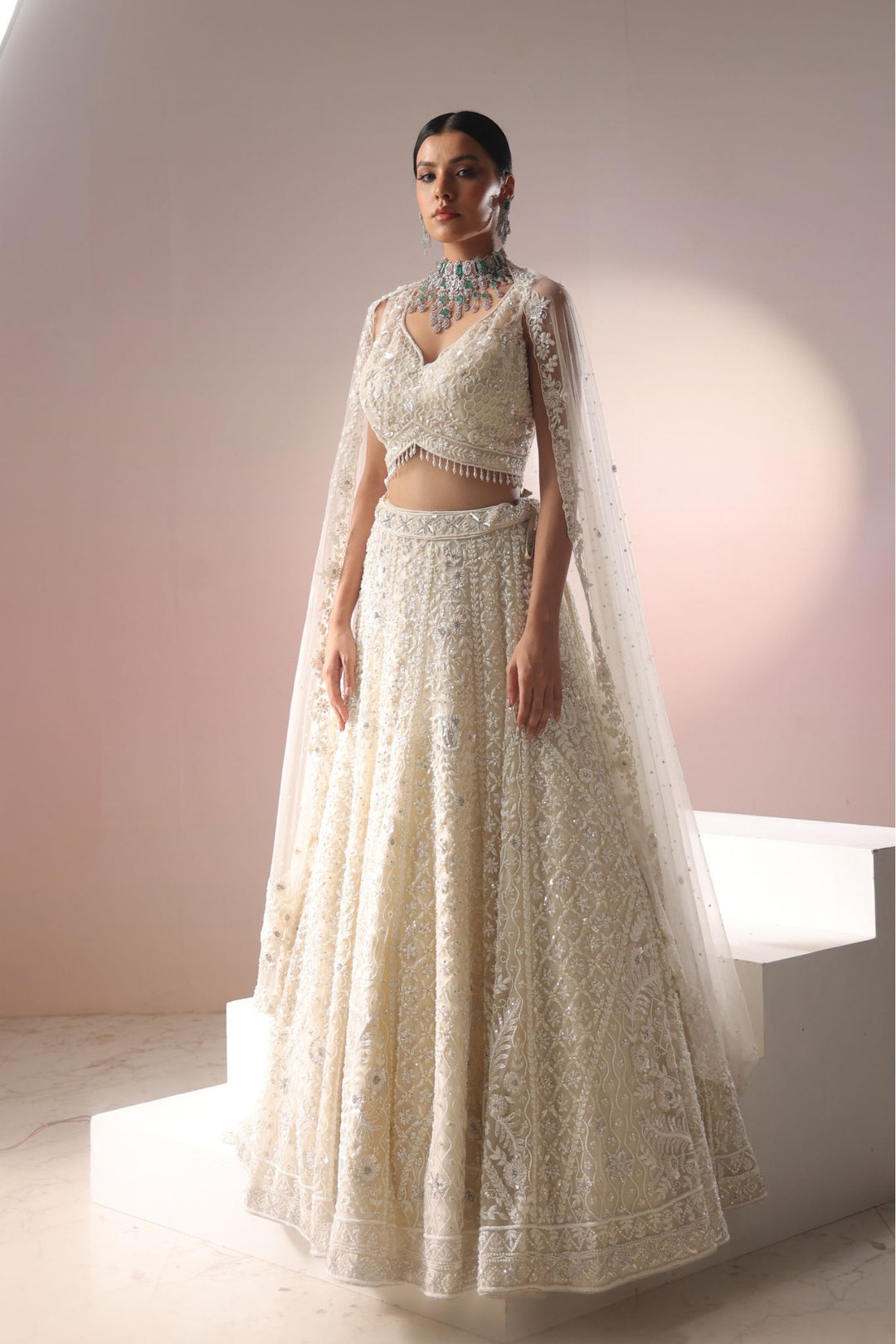 Net Lehenga Embellished with Pearl, Sequins and Swarovski work