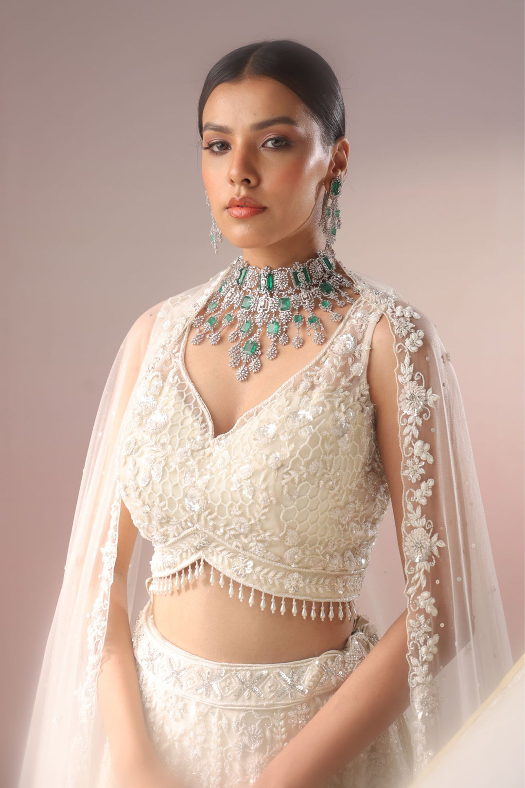 Net Lehenga Embellished with Pearl, Sequins and Swarovski work