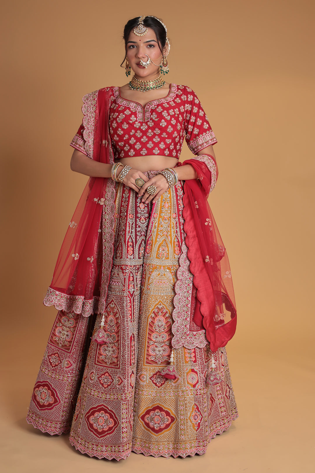 Multicolored Silk Lehenga with Intricate Embroidery