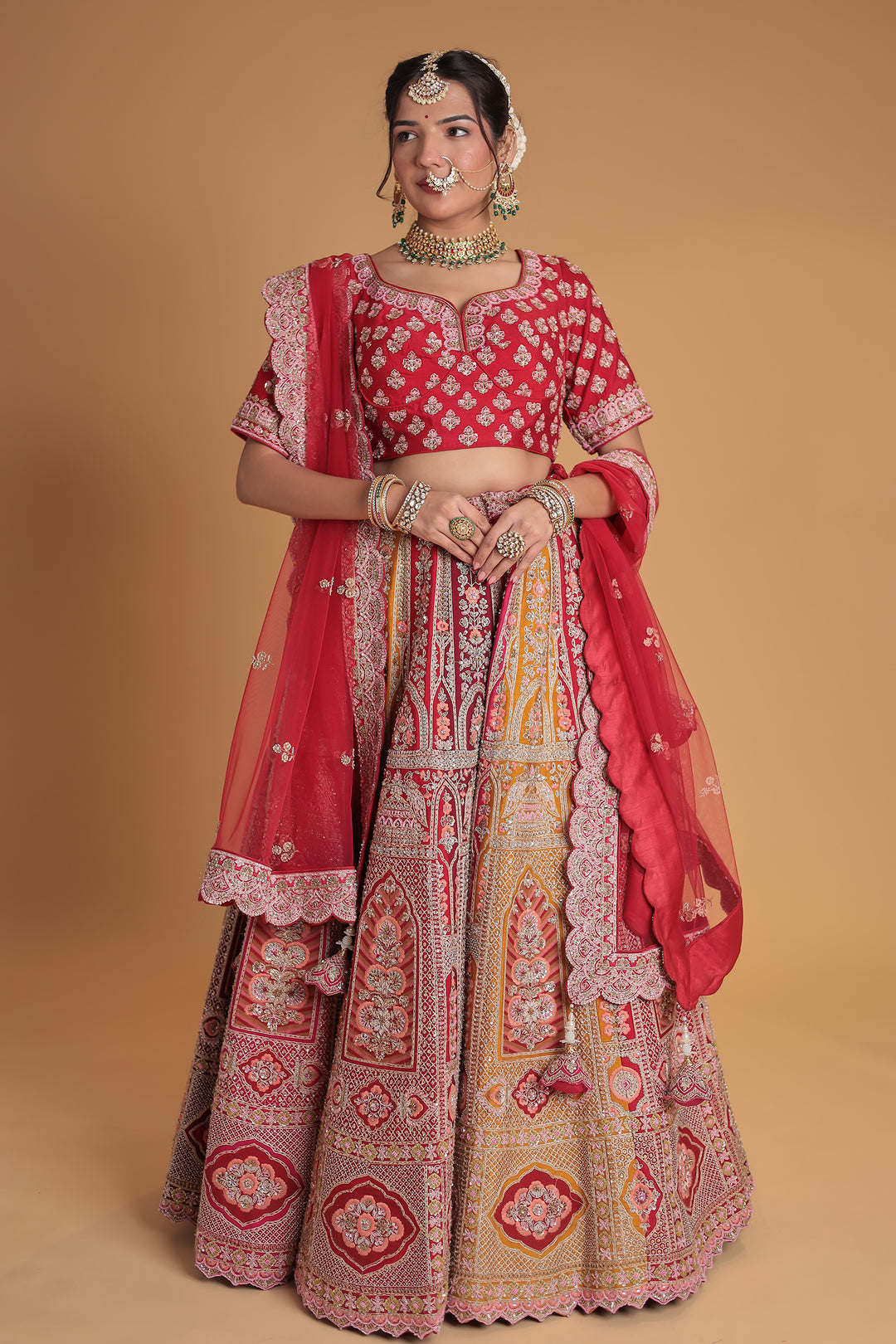 Multicolored Silk Lehenga with Intricate Embroidery