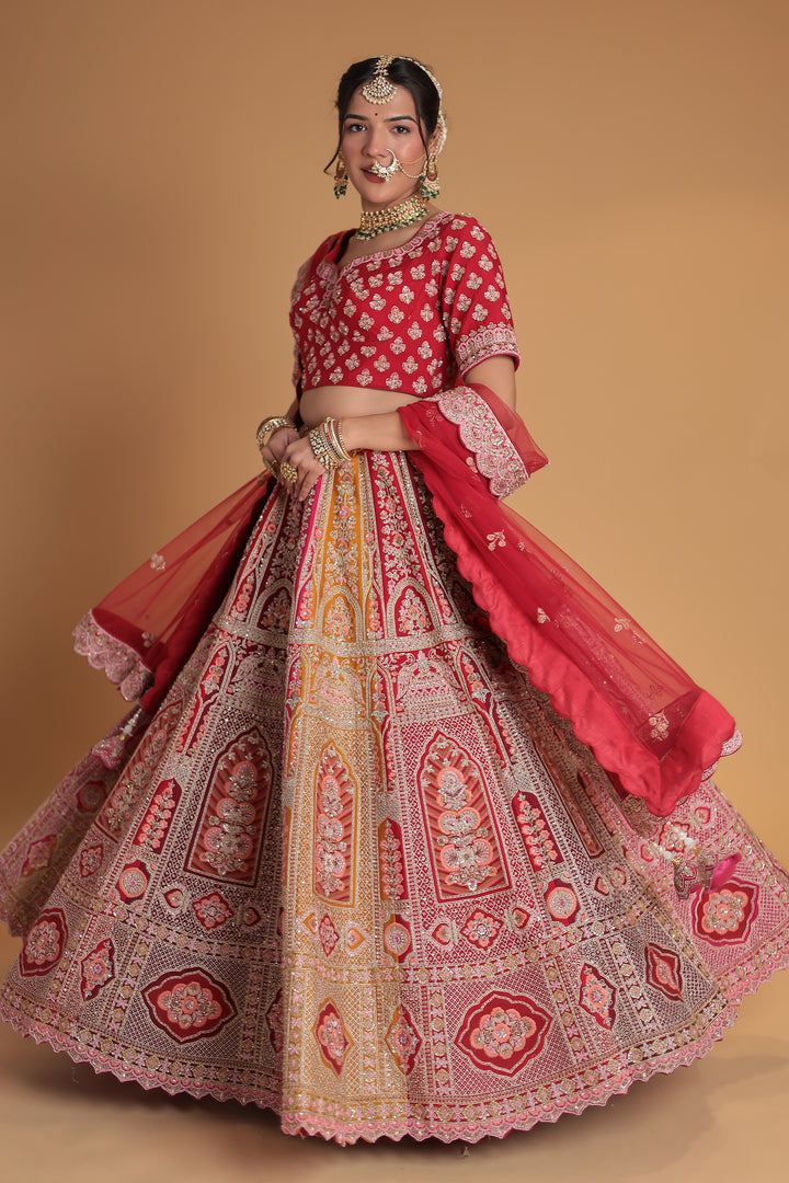 Multicolored Silk Lehenga with Intricate Embroidery