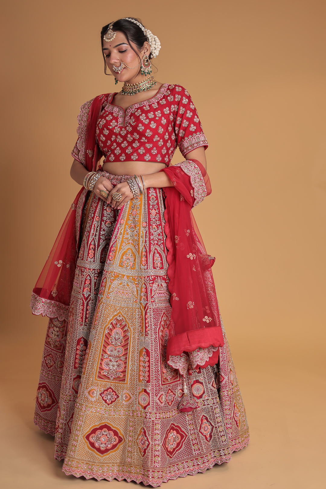 Multicolored Silk Lehenga with Intricate Embroidery