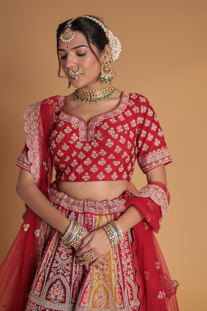 Multicolored Silk Lehenga with Intricate Embroidery