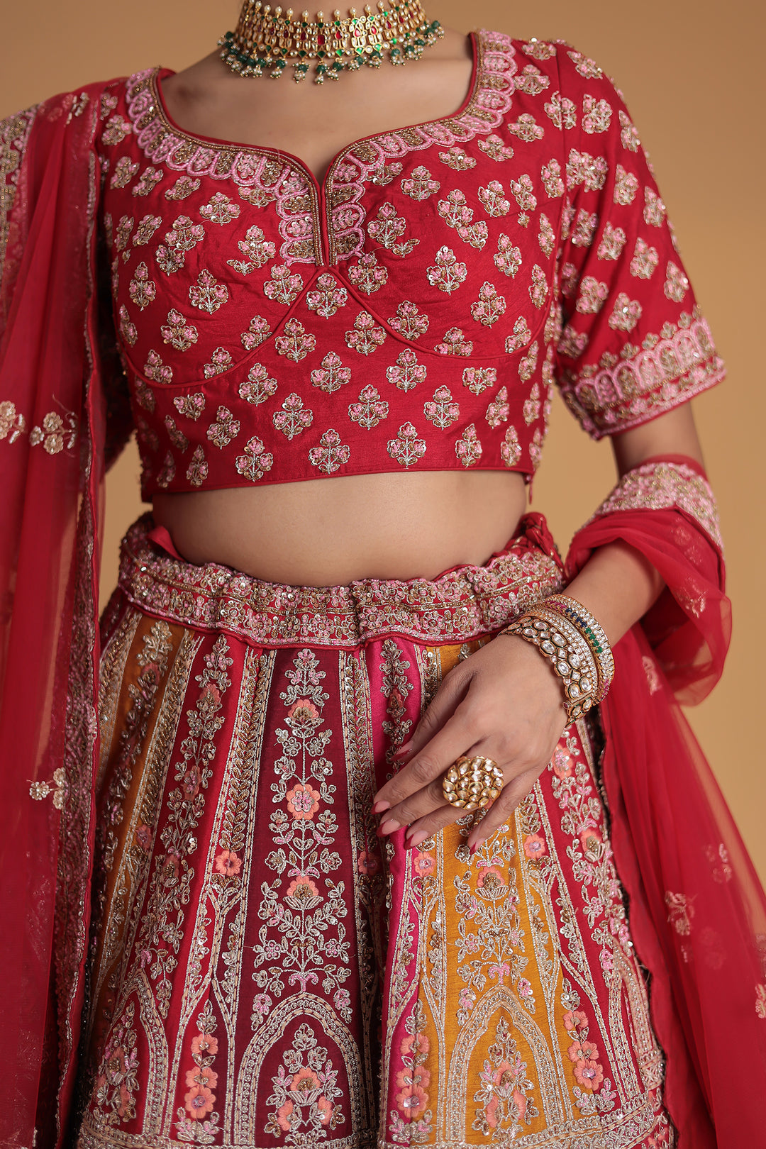 Multicolored Silk Lehenga with Intricate Embroidery