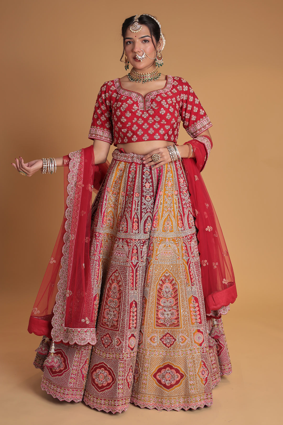 Multicolored Silk Lehenga with Intricate Embroidery