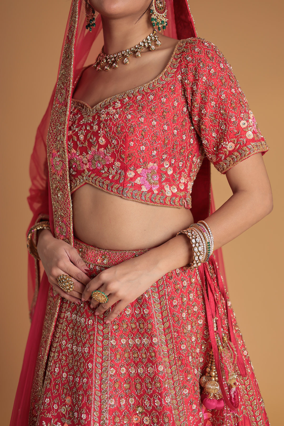 Silk Lehenga Embellished with Floral Motif and Intricate Embroidery