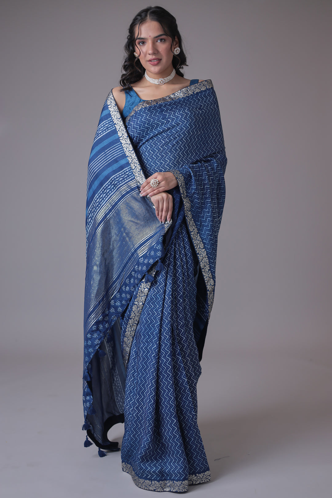 Printed Silk Saree with Embroidered Border