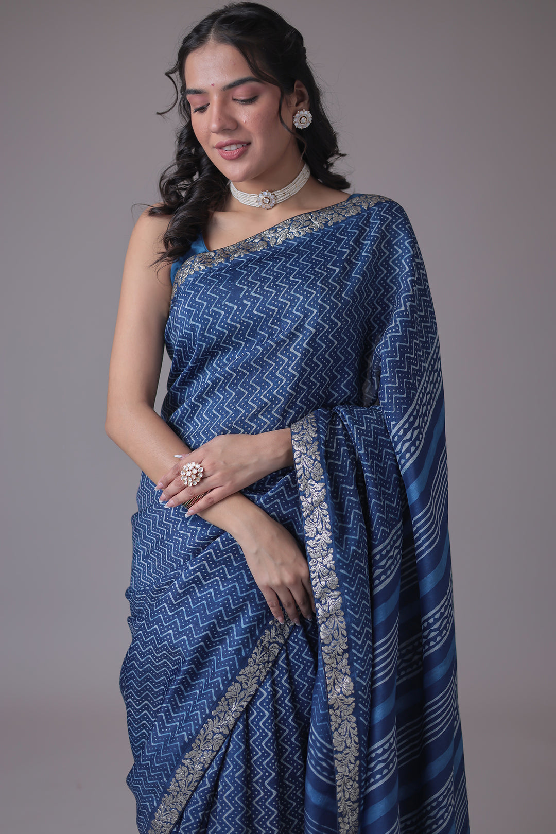 Printed Silk Saree with Embroidered Border