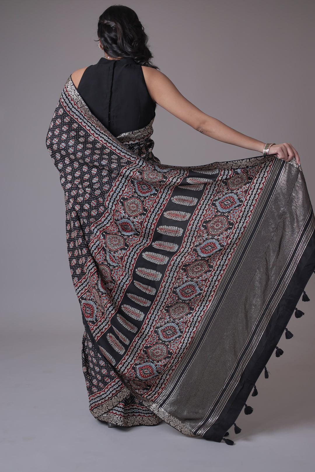 Printed Silk Saree with Embroidered Border