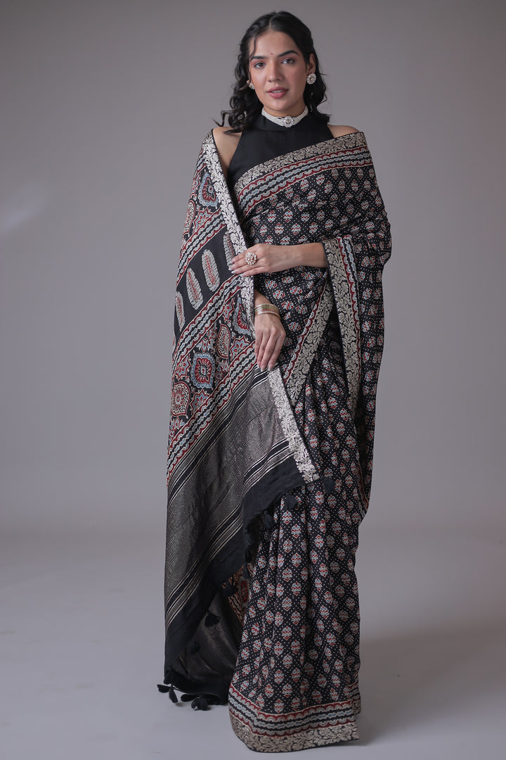 Printed Silk Saree with Embroidered Border