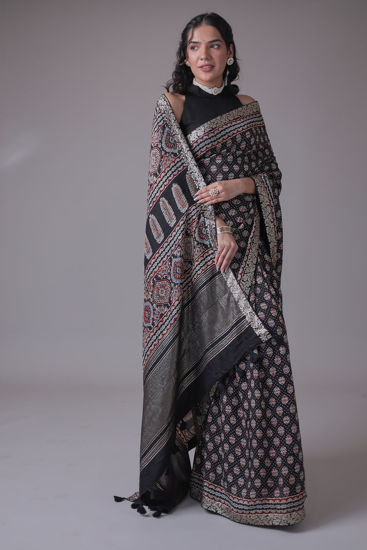 Printed Silk Saree with Embroidered Border