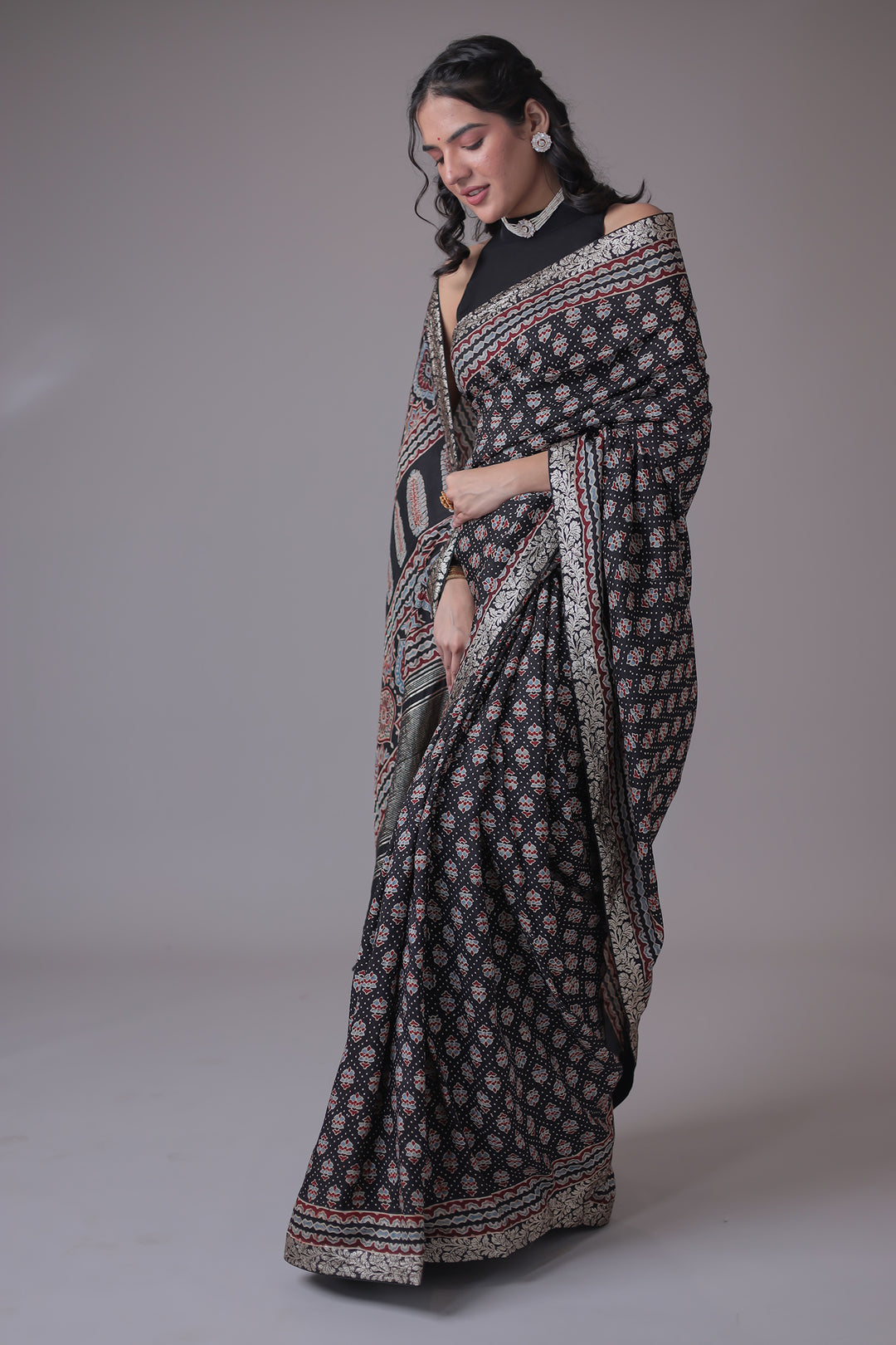 Printed Silk Saree with Embroidered Border