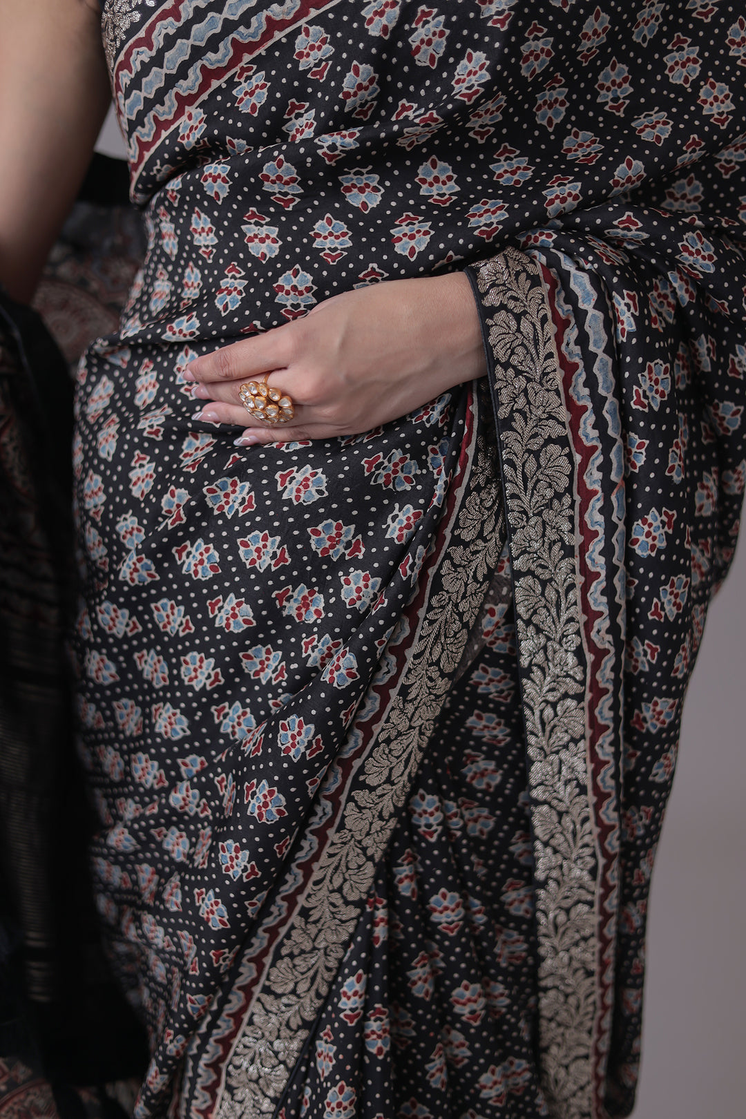 Printed Silk Saree with Embroidered Border