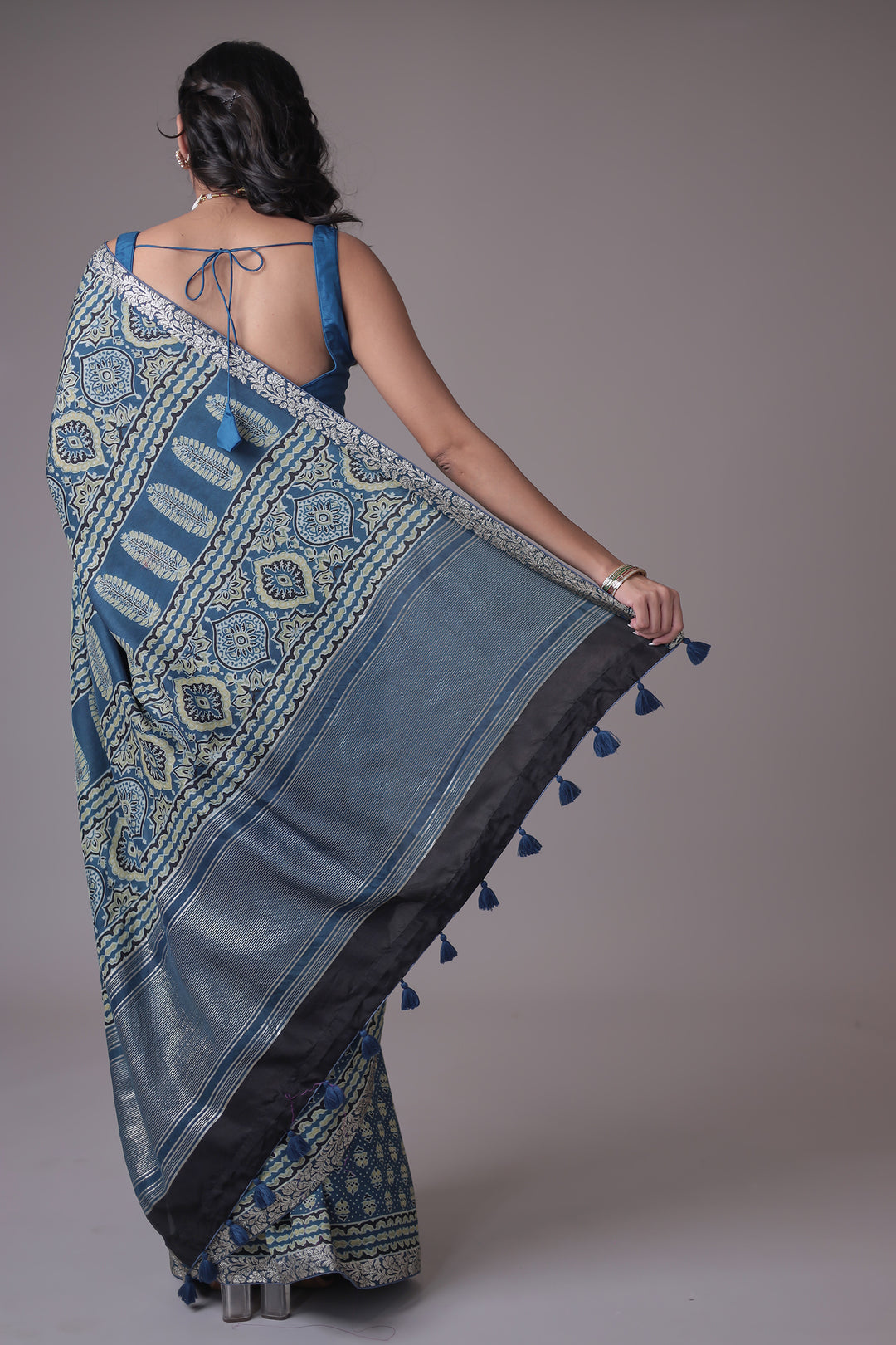 Printed Silk Saree with Embroidered Border