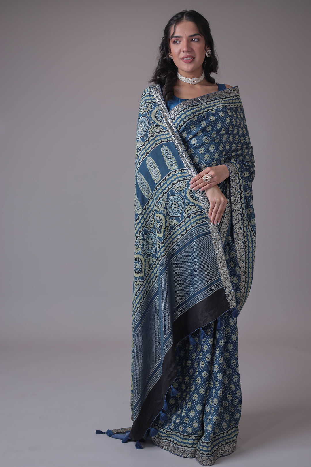 Printed Silk Saree with Embroidered Border