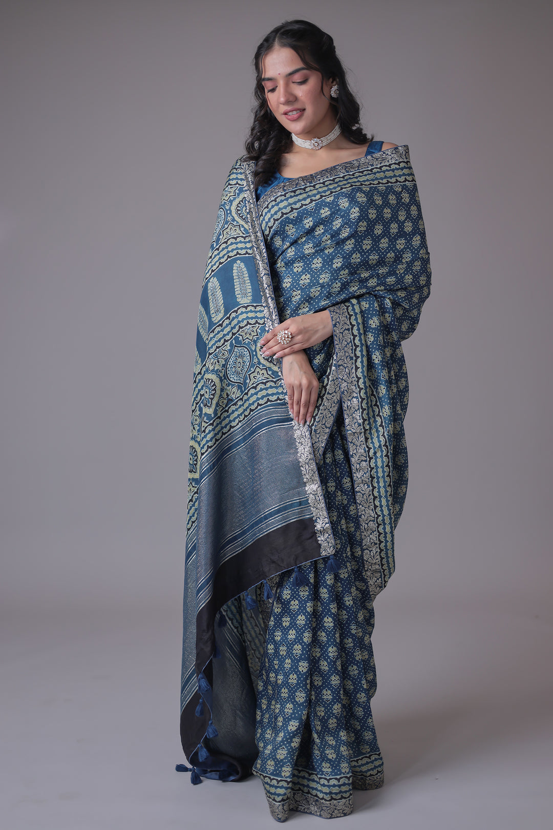 Printed Silk Saree with Embroidered Border