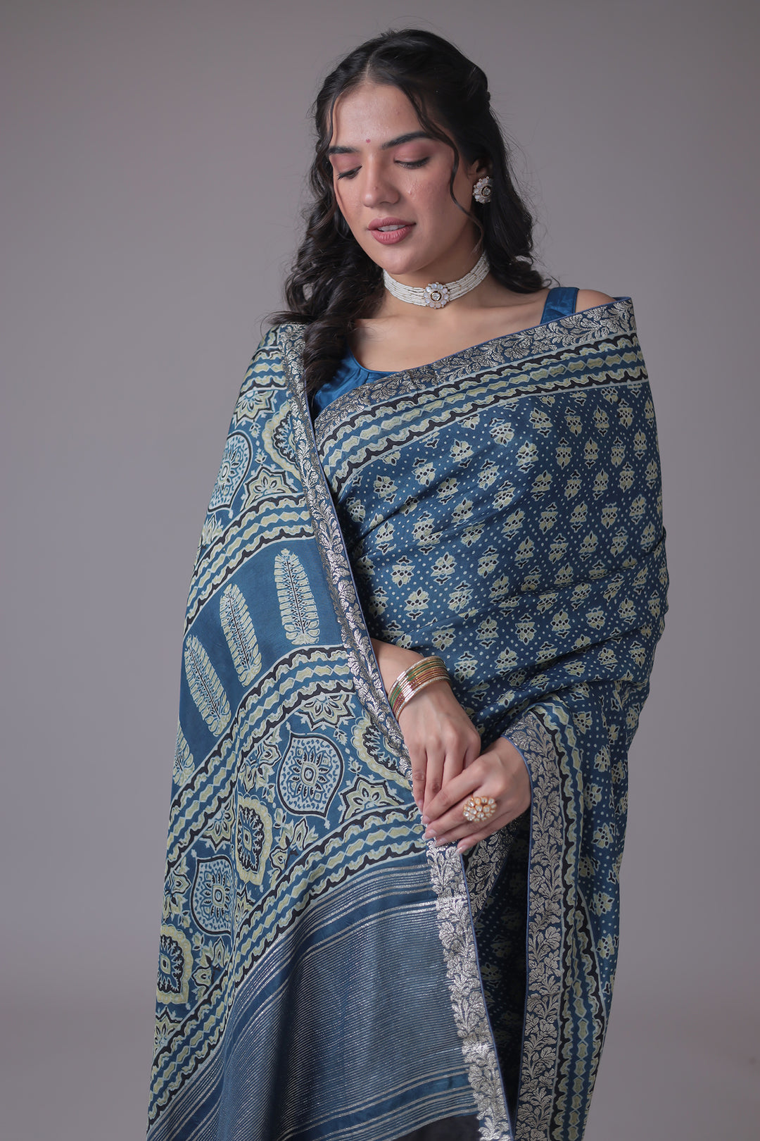 Printed Silk Saree with Embroidered Border