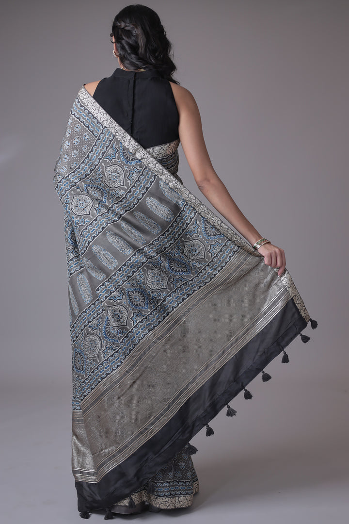 Printed Silk Saree with Embroidered Border