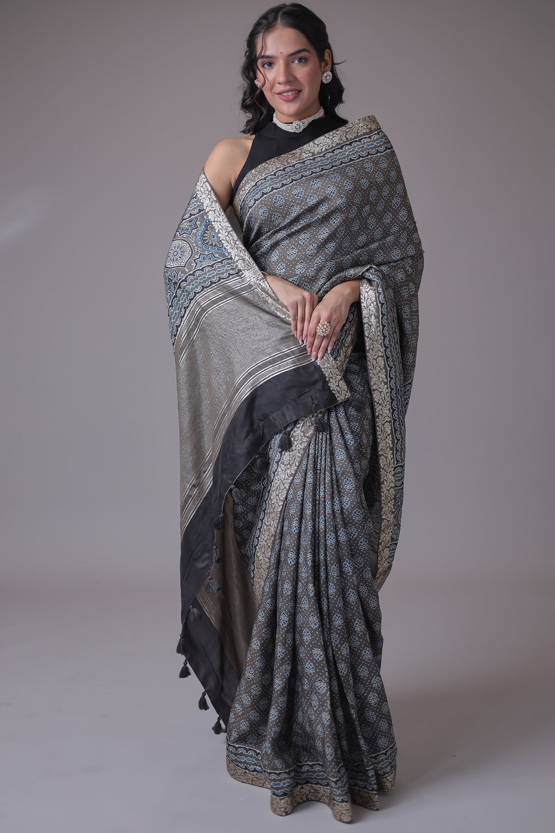 Printed Silk Saree with Embroidered Border