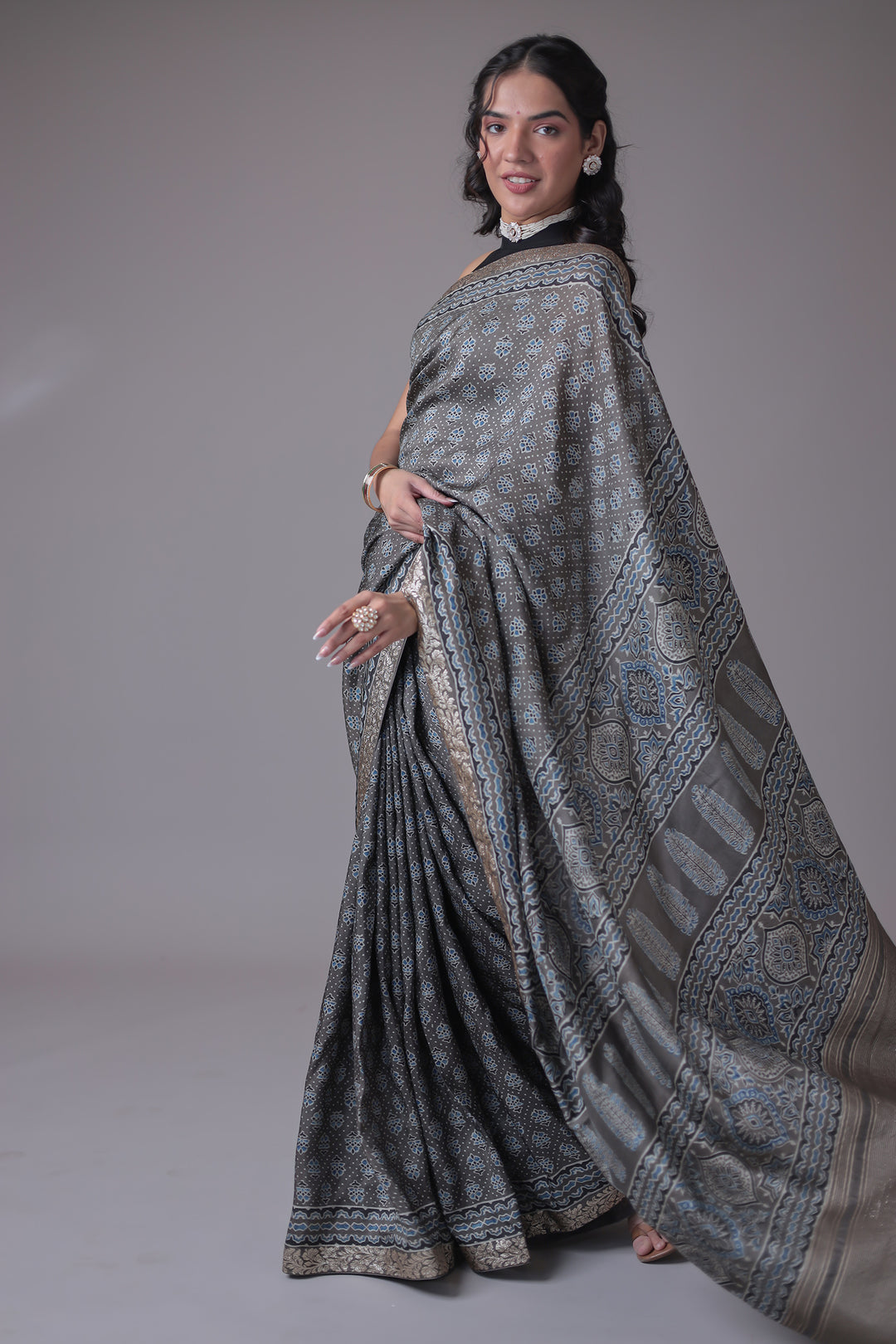 Printed Silk Saree with Embroidered Border