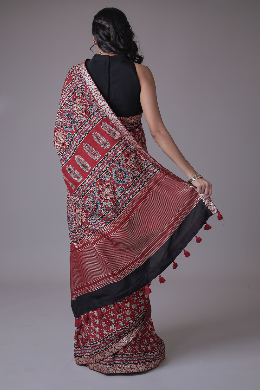 Printed Silk Saree with Embroidered Border