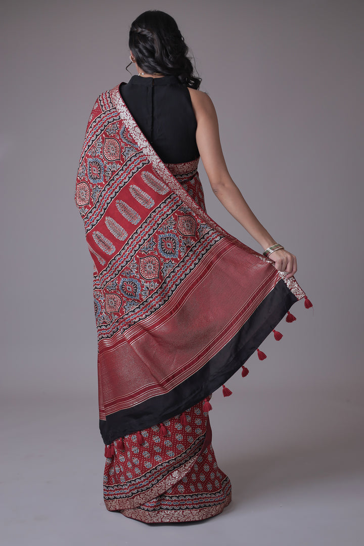 Printed Silk Saree with Embroidered Border