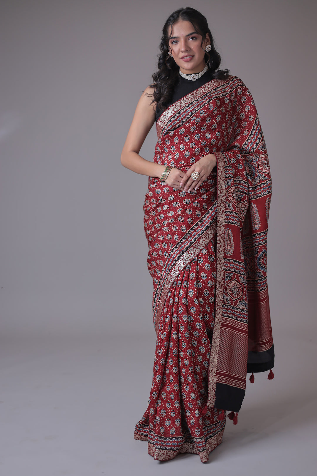 Printed Silk Saree with Embroidered Border