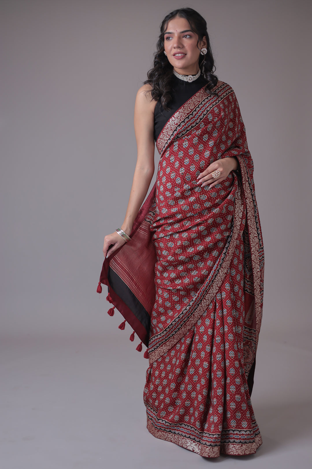 Printed Silk Saree with Embroidered Border